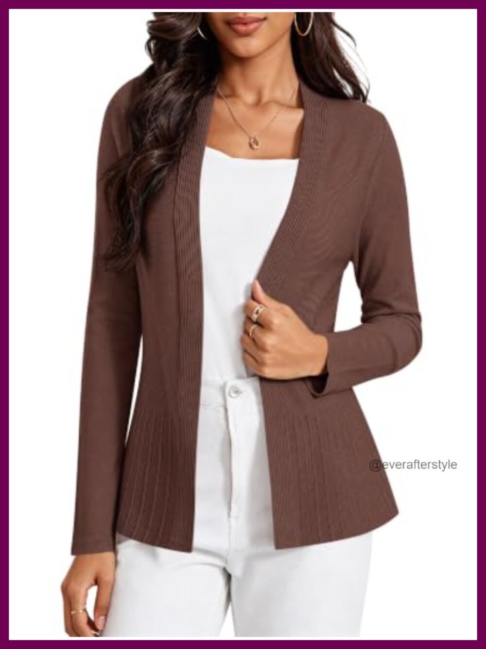 Ruffled Hem Open Front Cardigan Lightweight V Neck Knit